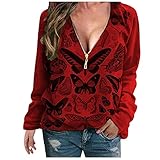 Tshirt Damen Weiss Damen T Shirt Frauen Teenager Mädchen Blumen Drucken Tee Tops e Oberteile T Shirt Damen Oberteile Drucken Sweatshirts Mode (Red,XXXXL)