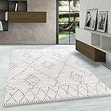 Modern Designer Teppich JACKAR Kurzflor Teppich Berber Stil Muster Creme, Maße:80 cm x 250