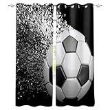 FTCAKET Bedding Vorhang Fußball Kinderzimmer Vorhang Sport Kreativität 3D-Digitaldruckvorhänge Für Balkontür Mit Ösen 2Er Set Schlaufenvorhang Wohnzimmer 180x200 cm ( Breite x Höhe)