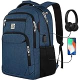 marcello Laptop Rucksäcke mit USB-Ladeanschluss Herren Damen für Arbeit Schule Uni Schulrucksack für Jungen Teenager mit Laptopfach & Anti Diebstahl Tasche (15,6 Zoll Blau)