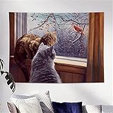 YYRAIN Nordic Polyester Nette Katze Tapisserie Mode Einfache Atmosphäre Wandbehang Zimmer Wandkunst Dekoration Tuch Geschenk Wandteppich 52x59 Inch[W130xH150cm]