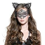 Haarreif Katzenohren & Lace Masquerade Set, [ Süße, Sexy & Komfort ], Haarreifen mit Ohren | Haarbänder Katze | Masks Damen | Maskenspie Kopfband Kostüm Accessories für F