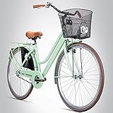 Bergsteiger Amsterdam 28 Zoll Damenfahrrad, ab 150 cm, Korb, Fahrrad-Licht, Damen-Citybike mit Rücktrittbremse, Hollandrad im Retro-Desig