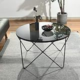 HOMYCASA Couchtisch Rund, Aus gehärtetem Glas Wohnzimmertisch Modern Beistelltisch, Glastisch mit Metallbeinen Minimalistischer Stil, Kaffeetisch, 80 * 80 * 48cm (80 * 80 * 48cm, Schwarz)