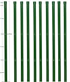 10 Zaunpfosten Ø 34 mm Zaunpfahl 2000mm lang als Pfosten für 1,5m hohen Metallzaun aus Maschendraht in grün RAL 6005. Zaunpfahl zum einbetonieren, mit 3 Halter für Spanndraht und Pfosten Kapp