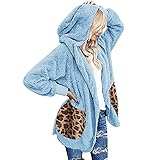 Hoodies für Frauen, Oversized Cardigan Sweatshirts mit Kapuze Langarm Faux Fuzzy Hoodie Lose Mantel Top T-Shirt, blau, XX-Larg