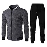 Yowablo Pullover Baseball Uniform Sportanzug Herren Herbst/Winter Stehkragen Einfarbig Karo Reißverschluss ( M,1Dunkelgrau )