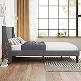 Keebgyy Samt-Einzelbett, 90 cm, Bettgestell, Polsterbett mit Kopfteil, Schlafzimmermöbel, Holzplattform, Bettgestell, Matratze, Fundament mit H