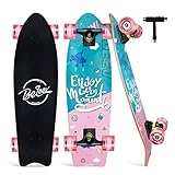 BELEEV Skateboard 27x8 Zoll Komplette Cruiser Skateboard für Kinder Mädchen Teenager Erwachsene, Ahorn Double Kick Deck Concave Skateboard für Jugendliche mit All-in-One Skate T-Tool (Pink)