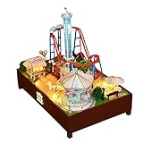 WonDerfulC Vergnügungspark, 3D-Puzzle-Modell-Szene Spielzeughaus DIY Miniatur-Puppenhaus aus Holz, Spieluhr, kreatives Geschenk für Weihnachten Geburtstag (Achterbahn)