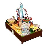 WonDerfulC Vergnügungspark, 3D-Puzzle-Modell-Szene Spielzeughaus DIY Miniatur-Puppenhaus aus Holz, Spieluhr, kreatives Geschenk für Weihnachten Geburtstag (Achterbahn)