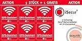 5 Stück Aufkleber Alarm, GPS, iSecur®, alarmgesichert, 40x40mm, Art. hin_388 außen, Hinweis auf GPS-Sicherung, außenklebend für Fensterscheiben, Auto, Motorrad, LKW, B