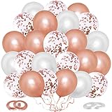 Luftballons Rosegold Set, 60 Stück Luftballons Rosegold Konfetti & Helium Balloons mit Bändern, Latex Ballons für Hochzeit, Geburtstag, Babyparty, Graduierung, Deko, 12 Z