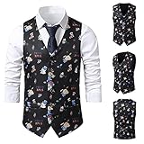 Weihnachtswesten für Herren, V-Ausschnitt, ärmellos, Einreiher, lustiger Weihnachtsbaum, Schneemann, Druck, Slim Fit, Business Casual Kleid Weste, A151_schwarz, XXL
