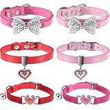 Weewooday 6 Stück Herz Bling Katzenhalsband mit Sicherheitsgurt Katze Leder Mode Halsband Glitzer Diamant für kleine Hunde, Katzen, Welpen, Pudel, Bulldogge und Kitty Walking Travel Party