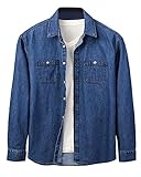 MakingDa Herren Denim Hemden Langarm Regular Fit Einfarbig Baumwolle Casual Arbeit Button Down Western Cowboy Top mit Brusttaschen, dunkelblau, L