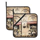 Topflappen im Retro-Stil, französische Paris, italienische Stadt, hitzebeständig, rutschfest, bedruckt, Kochen, Grillen, Backen, Mikrowelle, 2 Stück
