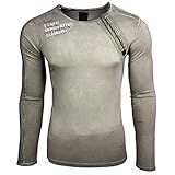 Herren T-Shirt Langarm Longshirt Muster Druck Style 101 Mix, Größe:L, Model:10120 Khak