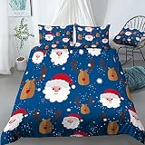 Meimall Jugendbett-Set, Kinderbettwäsche, Cartoon Süß Blau Elch 155X200 cm Für Jungen Und Mädchen, Teenager-Bettwäsche-Set, 3D-Digitaldruck Polyesterfaser Ist Super W