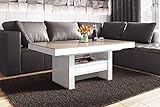 HU Design Couchtisch HLU-111 Hochglanz/MATT Schublade höhenverstellbar ausziehbar (Cappuccino Hochglanz/Weiß Hochglanz)