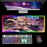 Mauspads Anime Mädchen Cooles Mauspad Rage of Bahamut Großes RGB Computer Tastatur Pad Gamer LED Hintergrundbeleuchtung Laptop rutschfeste Schreibtischunterlage 400x900x4