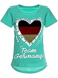 Deutschland Mädchen Wende-Pailletten EM 2021 Fan Fussball T Shirt 22512 Türkis 104