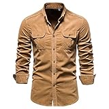 Hemd Herren Slim Fit Kent Kragen Cord Hemd Herren Mode Britischer Stil Lassig Hemd Herren Klassisch Knopfleiste Langarm Shirt Herren Mit Brusttasche E-Brown 3XL