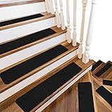 Treppenstufen Matten 14er Set 76x20cm Stufenmatten Rechteckig Einzeln Selbstklebend Treppen Teppichstufen Modern Antirutsch Treppe Weich Antirutschunterlage Teppich Innen (schwarz, 14 Stück)