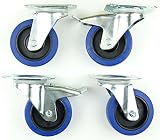 1 Satz 100mm Blue Wheels Tranposrtrollen Lenkrollen mit/ohne Feststellbremse/Bremse, Elastik-Rad blau, 180kg/Rad - INDUSTRIEQALITÄT (2x Brems + 2x Lenk)
