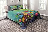 ABAKUHAUS Blume Tagesdecke Set, Bunter Löwenzahn, Set mit Kissenbezügen Romantischer Stil, für Doppelbetten 264 x 220 cm, M