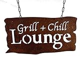 osters muschel-sammler-shop verrostetes Garten-Metallschild zum Hängen Grill & Chill Lounge BBQ - ulkig und originell zum aufhängen an Ketten - das Schild für den G