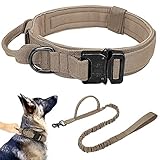 Hundehalsband Breit Große Hunde K9 Halsband Taktisches Hundehalsband mit Griff, Taktische Bungee Hundeleine Verstellbares Hundehalsband Nylon für Haustier Trainingsleine, Khaki Dog Collar, XL