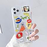 Niedlicher 3D-Karikatur-Tier-Dinosaurier-Telefonkasten für iPhone 12 13 Mini 11 Pro Max XS XR SE2 7 8 Plus X durchsichtige Silikon-weiche Rückseite, Dinosaurier-Etikett, für iPhone 11