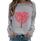 LSEEKA Valentinstag Damen Pullover Love Tree Print Sweatshirt Langarm Pullover Tunika Sweatshirts für Damen Damen Pullover Langarm Rundhals T-Shirt Tops 2022 Neu, grau, 38