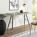 Nathan James Andi Computertisch / Bürotisch / kleiner Studiertisch, helle Holzplatte mit A-Rahmen aus Metall, Eiche/Schwarz, H