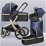 YQLWX Kinderwagen Kinderwagen 3 in 1 Reisesystem Kompakte Kinderwagen mit Babykorb und Fußschaufümer, Neugeborenen Kinderwagen Stoßdämpfungsfedern Hochblick Pram (Farbe: blau) (Farbe : Blau)