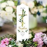 Wandtattoo Loft Taufkerze Junge oder Mädchen Blätter Kreuz Taube weiße Kerze zur Taufe, Geburt Kommunion weiß 25 x 7 cm mit Name, Datum, ggf. Taufspruch / / Taufkerze 25 x 7 cm (eigener Taufspruch)