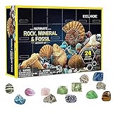 Adventskalender 2021 - Geographic Gesteins Mineral & Fossil Dig Kit Weihnachten 24 Tage Countdown Kalender mit 24 Stück Edelsteinen, Heilkristall Mineral Geschenkbox Lustiges Bildungsspielzeug