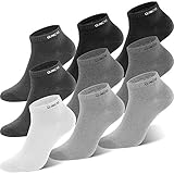 QINCAO Sneaker Socken Herren Damen 9 paar Sportsocken Baumwolle Kurze Halbsocken Unisex Socken（Schwarz x2/ Grau x2/ Grau x2/ Grau x2/ Weiß x1, 43-46）