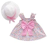 Sommerkleid Mädchen Prinzessin Kleid Blumen Druck Kleider Mädchen Festlich Baumwolle Ärmellos Sommer Kleid Hüte Set Baby Kinder Kleink