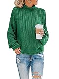 ORANDESIGNE Casual Lose Pulli Langarm Oberteile Kaschmir Pullover Damen Rundhals Oversized Pullover Strickpullover Oberteil Damen Rollkragenpullover Batwing Oversize A Grün L