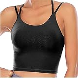 Julhold Damen Tank Tops Sport-BH Lässige Weste Brustpolster Bewegung Crop Leibchen Lässige Spaghetti-Träger Dessous Nachtwäsche(Schwarz,XS)