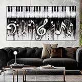 Schwarz und weiß Bild Leinwand Malerei Musik Klavier Tastatur Wandkunstdrucke Moderne Poster Für Wohnzimmer Wohnkultur 35x71 Zoll (90x180 cm) R