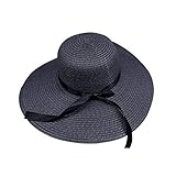 tianxiangjjeu Strohhut für Damen, breite Krempe, Schlapphut, mit Schleife, faltbar, Strandkappe, Schw
