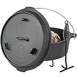 Chefarone Dutch Oven Set bereits eingebrannt für Feuer und Grill - 5,8 L Gusseisen Topf inkl. Deckel und Deckelheber - BBQ Gusseisen Bräter - Dutch-Oven Feuertopf Grilltopfø 32