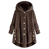 NIUYAN Pullover Damen Fleece Winter Kapuzenpullover Knopfdesign Sweatshirt Hooded Plüsch Pulli Unregelmäßiger Pullover Kapuzenpullover Warm Herbstmantel Winter Flauschig Langarm Sweatshirt mit Kap