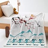 Kuscheldecke 130x150 Japanische Wellenpavillon-Landschaft Vlies Flanell Decke Kinder Jungen Sherpa Decke Fleecedecke Sofaüberwurf Sofadecke Couchdecke Doppelseitig Tagesdecke für Bett&Sofa geschenk