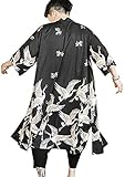 Yukata Herren Japanischer Kimono Mantel Lose Outwear Lange Bademantel Tops Vintage, schwarz, Larg