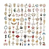 Dulau 110 Stücke Verschiedene Emaille Charm Anhänger, Legierung Kleiner Anhänger, Ohrringe Armband Halskette Schlüsselring Anhänger, Tier Stern Frucht Mond Anhänger für Schmuck DIY Schmuckherstellung