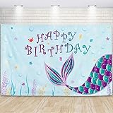 WERNNSAI Schwimmbad Meerjungfrau Thema Partyzubehör - 185 cm x 110 cm Happy Birthday Foto Hintergrund zum Geburtstag der Mädchen Partydekoration Sommer Groß Mauer B